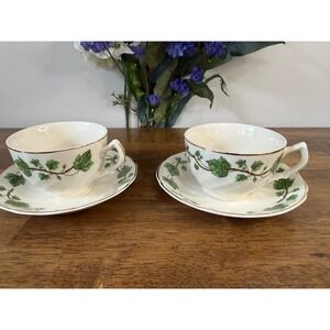 Johnson Bros Bathurst Tea Cups and Saucers Vintage Ivy Pattern England Teacups